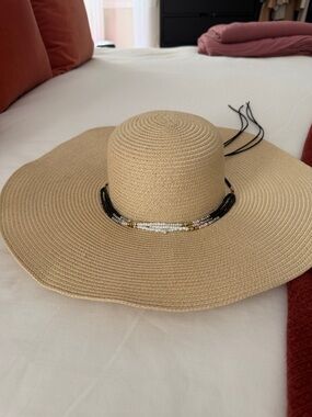 Anthropologie Bead Trimmed Paper Sun Hat